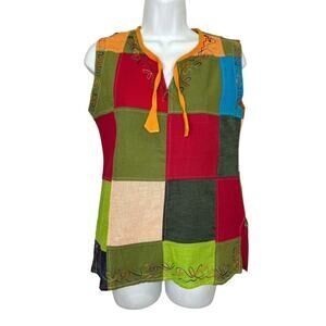 Nepal Handmade Bright Colorful Patchwork Embroidered Sleeveless Top Vest